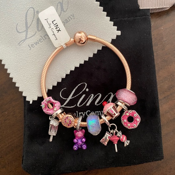 Linx Rose Gold Snake Chain Bracelet with Sweets Themed Charms